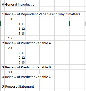 Screenshot of the structure of my Outline worksheet