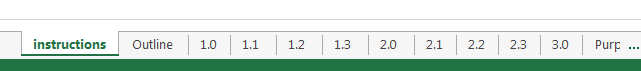 Screenshot of the tabs of my Excel worksheets