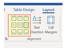 Screenshot of tools available for specifying horizontal and vertical cell alignment